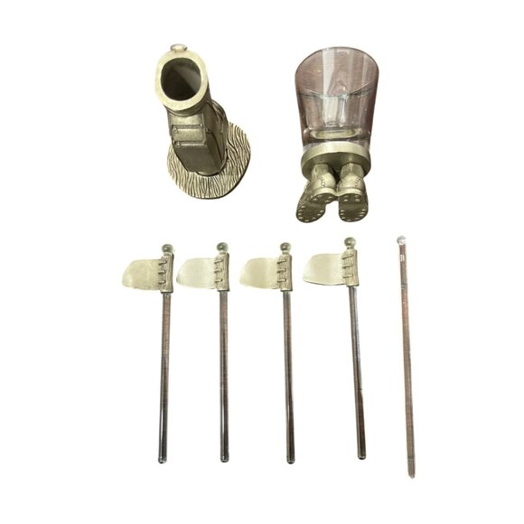 Great Shot Glass Golf Theme + Pewter Golf Bag & 19th Hole Acrylic Stir Stick Set - Picture 5 of 7